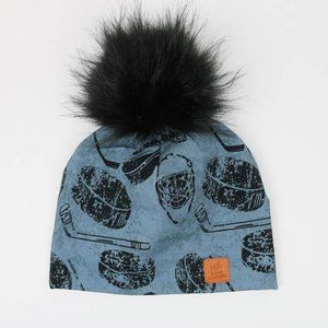 3 FOR 20 Peekaboo Homemade Removable Pompom Navy Hockey 3 Season Toque